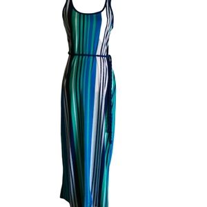 Blue Multi Color Striped Maxi Dress